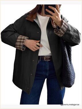 Oversized Trench Coat with Leather Collar, Windproof Fall Jacket